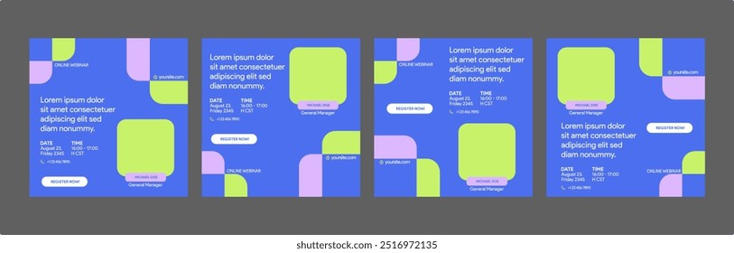 instagram webinar social media template banner slider carousel post online seminar web summit business flat templates navy blue green color flat modern minimal poster square size design background