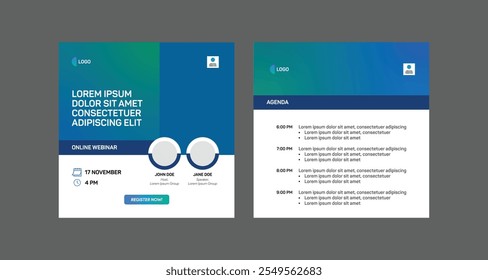 instagram webinar social media template slider carousel poster online seminar web summit business shopping flat templates navy blue green color flat modern minimal post square size design background