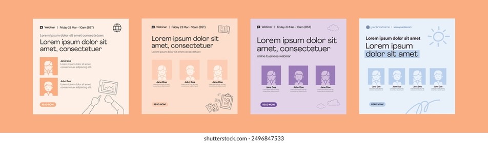 instagram webinar template poster slider carousel online seminar web summit business corporate flat templates white navy blue green color flat modern minimal social media square size poster design