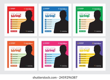 instagram were hiring recruitment post template skills social media join our team works list web banner red blue green orange pink purple color colorful background square size design poster templates	