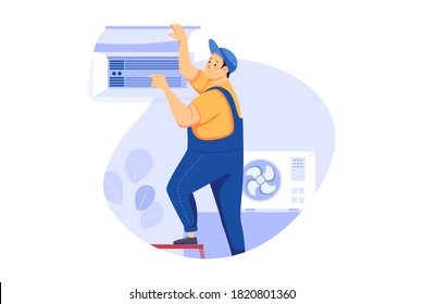 Install Air Conditioner Service Vector Illustration concept.