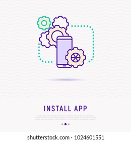 Install app on smartphone thin line icon. Modern vector illustration.