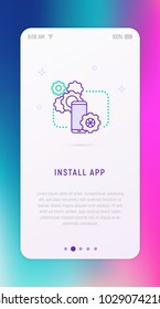 Install app on smartphone thin line icon. Modern vector illustration for user interface.