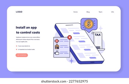 Install a cost control app to optimize your expenses. Mobile application for expenses management. Useful guidance for efficient household budgeting and economy. Flat vector illustration