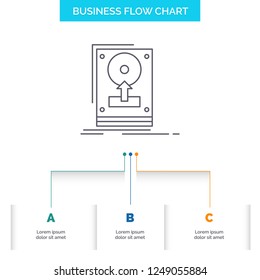 install, drive, hdd, save, upload Business Flow Chart Design with 3 Steps. Line Icon For Presentation Background Template Place for text
