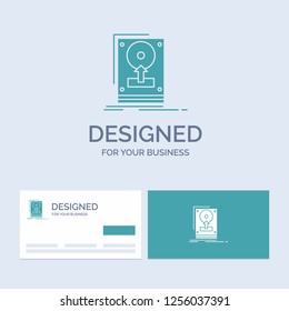 install, drive, hdd, save, upload Business Logo Glyph Icon Symbol for your business. Turquoise Business Cards with Brand logo template.