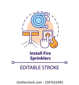 Install fire sprinklers concept icon  Wild fire safety abstract idea thin line illustration  Protection system in building  Isolated outline drawing  Editable stroke  Arial  Myriad Pro  Bold fonts used
