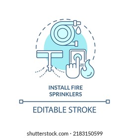 Install fire sprinklers turquoise concept icon  Wild fire safety abstract idea thin line illustration  Protection system  Isolated outline drawing  Editable stroke  Arial  Myriad Pro  Bold fonts used