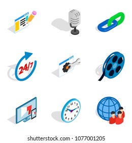 Install icons set. Isometric set of 9 install vector icons for web isolated on white background