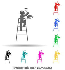 Install, lamp worker multi color style icon. Simple glyph, flat vector of construction people icons for ui and ux, website or mobile application