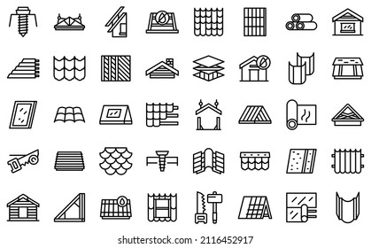 Install the roof icons set outline vector. Safety builder. Home construction