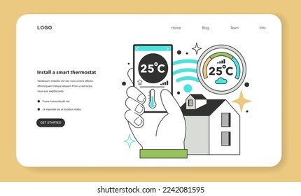 Install a smart thermostat for energy efficiency at home. Electricity consumption expenses. Inflation or economic recession effect. Flat vector illustration