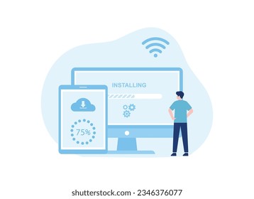 Install the software to the computer trending concept flat illustration