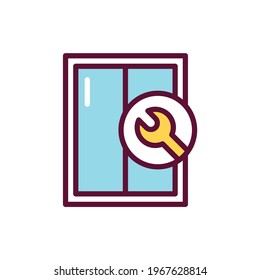 Instalar el icono de la línea de color de la ventana. Servicio de manos. Elemento vector aislado. Pictograma de esquema para página web, aplicación móvil, promoción