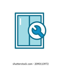 Instalar el icono de la línea de color de la ventana. Servicio de manos. Elemento vector aislado. Pictograma de esquema para página web, aplicación móvil, promoción