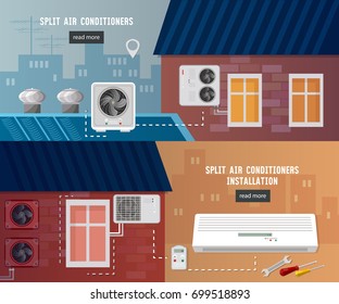 Installation of air conditioners service banner. Air conditioner installment and air conditioning repair. Split system check ventilation systems 