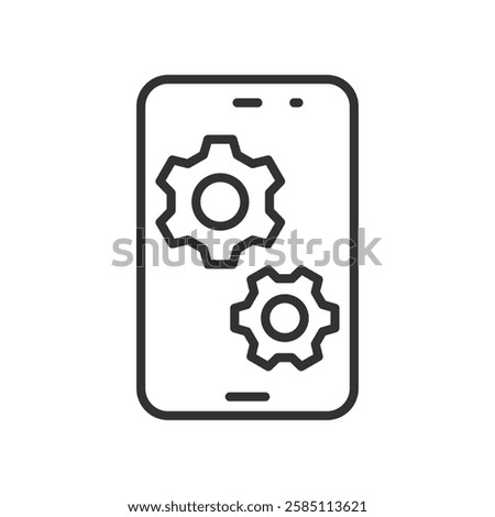 Installation app icon in line design. App installation, mobile app, download, setup, install, software on white background vector. Installation app icon in line design editable stroke icon