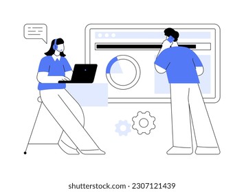 Installation assistance abstract concept vector illustration. Professional tech support worker deals with installation assistance, IT company, usability issues solving abstract metaphor.