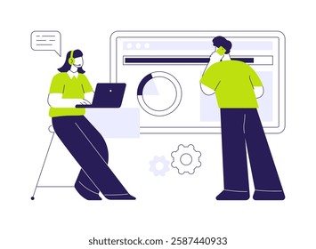 Installation assistance abstract concept vector illustration. Professional tech support worker deals with installation assistance, IT company, usability issues solving abstract metaphor.