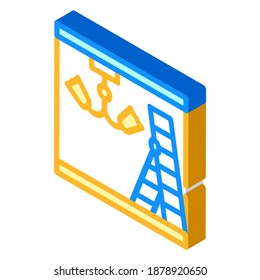 Installations-Kronleuchter, isometrischer Icon Vektorgrafik. Kronleuchter-Einbauschild. einzelne Symbolillustration