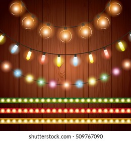 installation of Christmas lights decoration vector illustration design