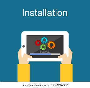 Installation concept illustration. Installation application on smartphone concept. Installation process.