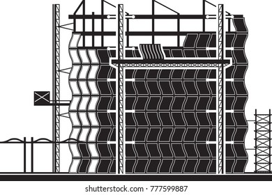 Installation of curtain wall of building - vector illustration