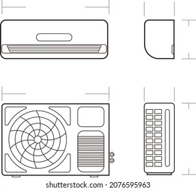 Dibujo de la dimensión de instalación del acondicionador de aire