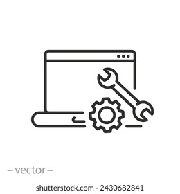 installation of drivers on pc, install software icon, computer update system, thin line symbol - editable stroke vector illustration