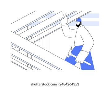 Installation of roof trusses abstract concept vector illustration. Contractor installs roof trusses, professional builder at residential area construction site, rough carpentry abstract metaphor.