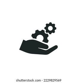 Installation and support icon isolated on white background. Hand holding gear icon.