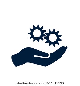 Installation and support icon on white background. Hand with gear