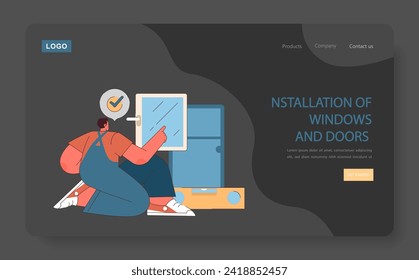 Installation of Windows and Doors concept. Worker accurately fitting new window, ensuring perfect alignment and insulation. Flat vector illustration