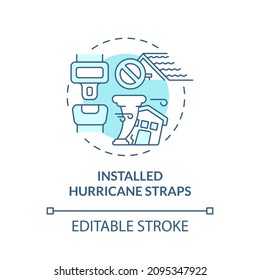 Installed hurricane straps turquoise concept icon. Enforcing systems abstract idea thin line illustration. Isolated outline drawing. Editable stroke. Roboto-Medium, Myriad Pro-Bold fonts used