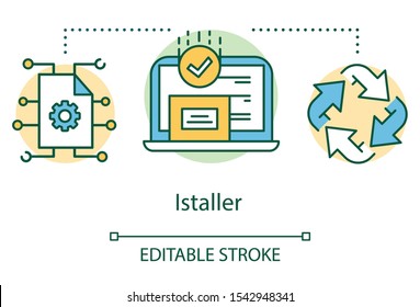 Installer concept icon. Mobile device software programming idea thin line illustration. Application performance management. User experience. Vector isolated outline drawing. Editable stroke