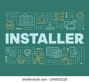 Installer word concepts banner. API. Presentation, website. Installation, maintenance, and removal of software. Isolated lettering typography idea with linear icons. Vector outline illustration