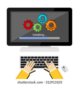 Installing application process on computer concept illustration. 