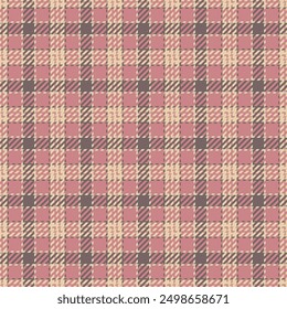 Installing check fabric texture, craft seamless vector textile. Silky plaid background tartan pattern in red and light colors palette.