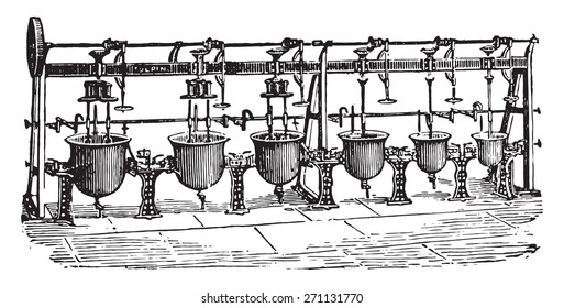 Installing a food colors, vintage engraving. 