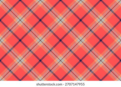 Installing plaid fabric vector, artistic texture tartan textile. Curve background pattern check seamless in red and atomic tangerine colors palette.