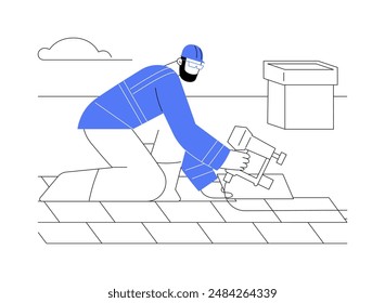 Installing roofing shingles abstract concept vector illustration. Contractors deal with roof shingles installation, setting a tile, construction workers, house building process abstract metaphor.