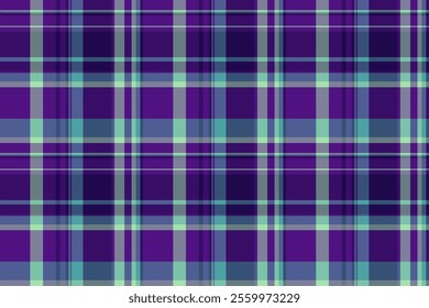 Installing texture textile seamless, throw check tartan pattern. Self vector background fabric plaid in violet and cyan colors palette.