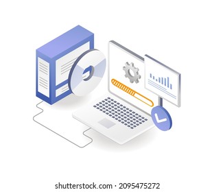 Installing the updated application data driver in isometric illustration