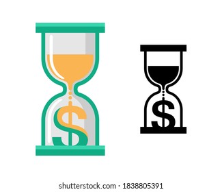 Installment, Credit And Mortgage Icon - Sandglass With Dollar Sign Instead Of Sand - Isolated Vector Logo Or Emblem