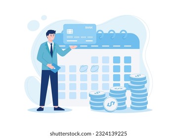 Installment payment date by credit card concept trending flat illustration