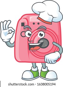 Instan camera cartoon character in a chef dress and white hat