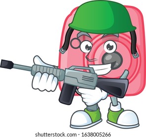 Instan camera mascot design in an Army uniform with machine gun