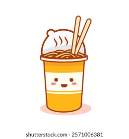 Instan Noodle Cup Cute Illustration. Food Character With Smile