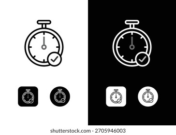 Aprobación instantánea, hora de reloj de tiempo con marca de verificación de marca de verificación de línea de estilo de contorno de icono de símbolo de Vector