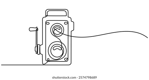 Instant Camera Continuous Line Drawing with Editable Stroke and Copy Space, Digital camera continuous one line drawing. Isolated on white background vector illustration, One single line drawing of old